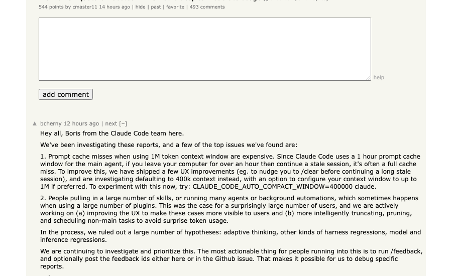 HN thread: Pro Max 5x quota exhausted in 1.5 hours — 543 points, 493 comments
