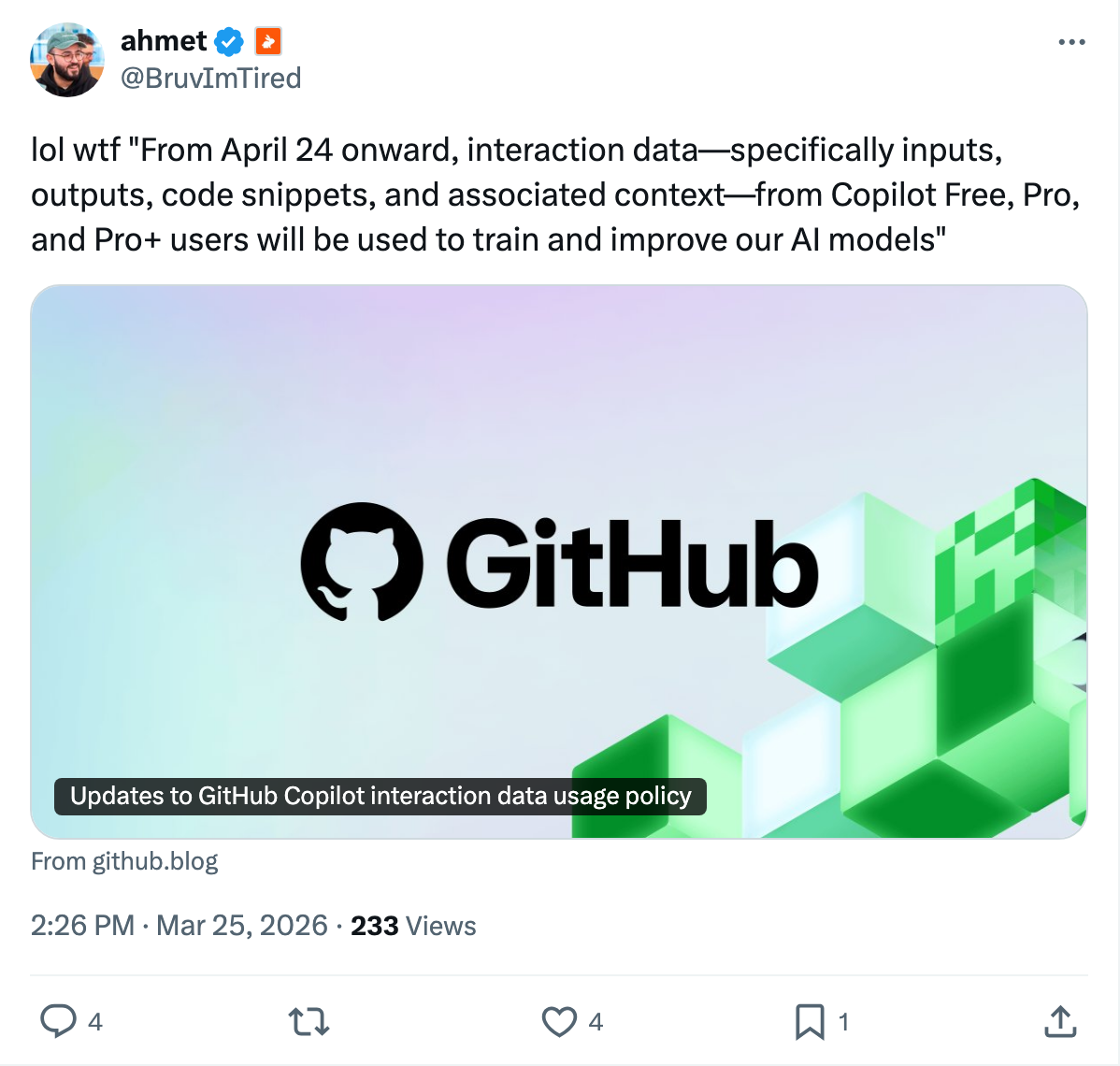 @BruvImTired reacting to the Copilot data policy with "lol wtf"